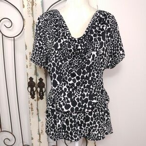 Rafaella black/white print blouson top small